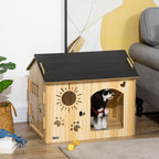 Hundehütte, mit Lüftungsöffnungen, wetterfest, Holzmaterial, Schwarz+Holzfarbe, 69 x 50 x 58,5 cm