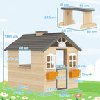 Spielhaus Kinderspielhaus aus Holz mit Tür Fenster Briefkasten Blumentopfrack Gartenhaus für Jungen und Mädchen 3-7 Jahre Kinderspielzeug für Outdoor & Indoor Natur