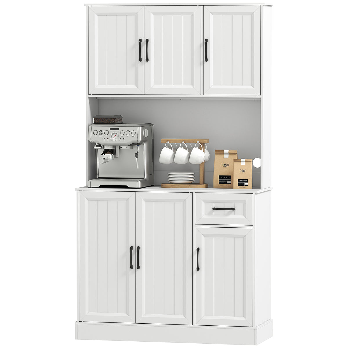 K¨¹chenschrank, 180,5 cm, Vorratsschrank, Arbeitsfl?che, Kabelloch, verstellbare Regale, MDF, Wei?