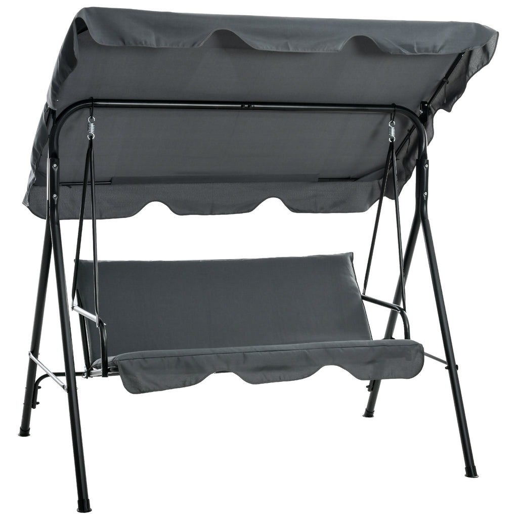 Three-Seater Garden Swing Chair, with Adjustable Canopy - Grey