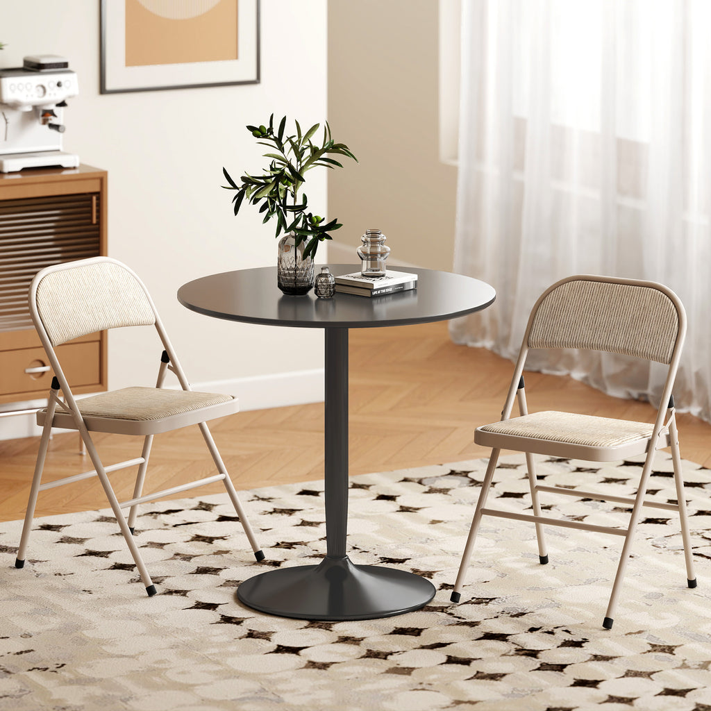 2er-Set Klappstühle, Tragbare Bürostühle, Metallbeine, Faltstuhl für Büro, Empfang, Wartezimmer, Leinenoptik, Beige