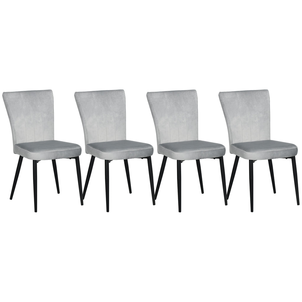 4er-Set Esszimmerstühle, Akzentstühle für Küchen und Esszimmer, Stuhlset, Velours-Optik, Hellgrau+ Schwarz