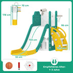 5-in-1 Kinderrutschenset, Teleskop, Basketballkorb, Kunststoff, Gelb+Gr¨¹n
