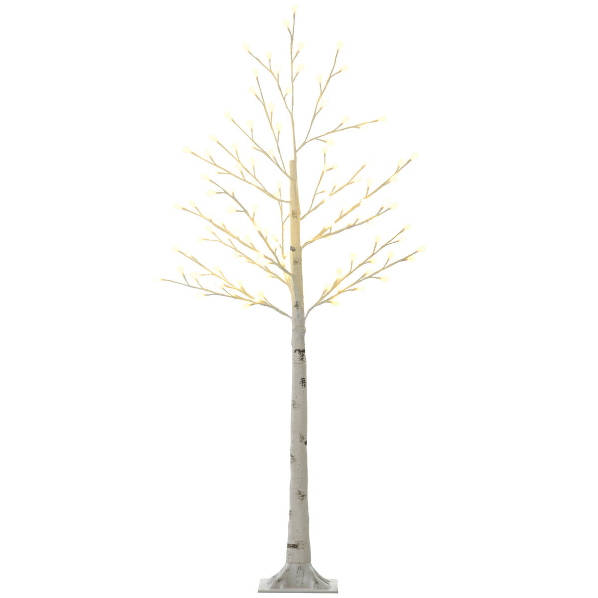 Künstliche Birke mit 120 LED-Lichtern, 3 Helligkeitsstufen, faltbare Äste, IP44, 150 cm, Weiß