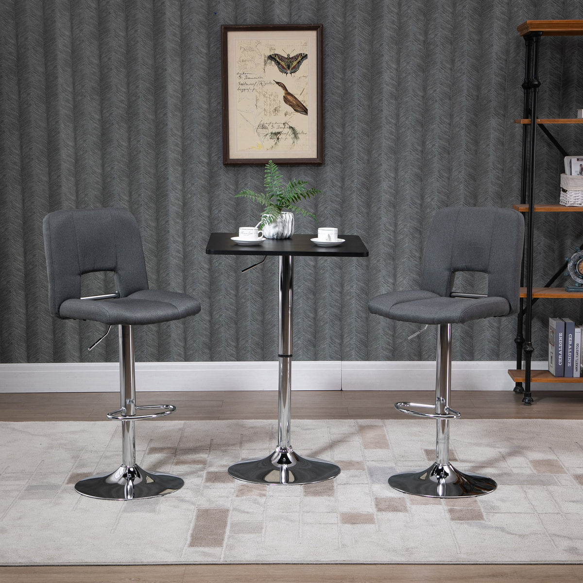 Höhenverstellbarer Bartisch, 360° drehbar, kratzfeste Füße, stabile Metallbasis, Schwarz/Silber