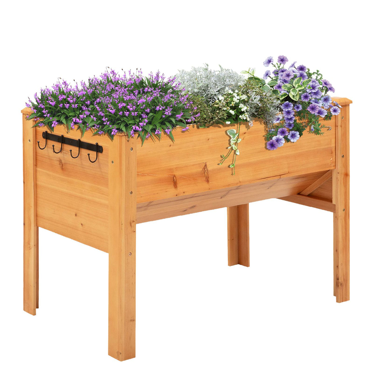 Hochbeet aus Holz Kr?uterbeet Pflanzkasten mit Abflussloch Haken Blumenkasten mit F¨¹?en Massivholz Natur 120 x 60 x 81 cm