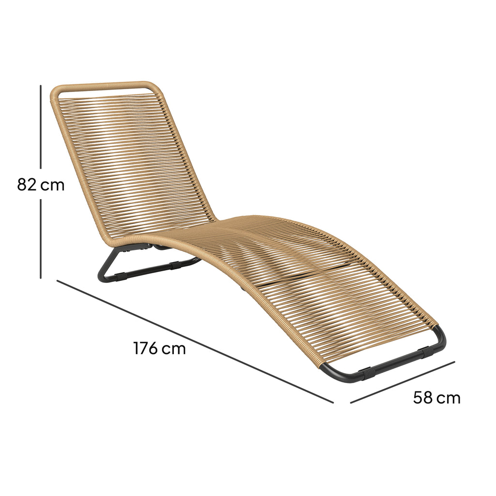 Rattan-Sonnenliege, S-förmiger Liegestuhl mit Rattangeflecht, Korbliege mit Stahlrahmen, Braun