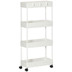 K¨¹chenwagen mit 4 Regalen, 4 flexiblen Haken, 4 Rollen, 40 cm x 19 cm x 90 cm, Nischenwagen, Wei?