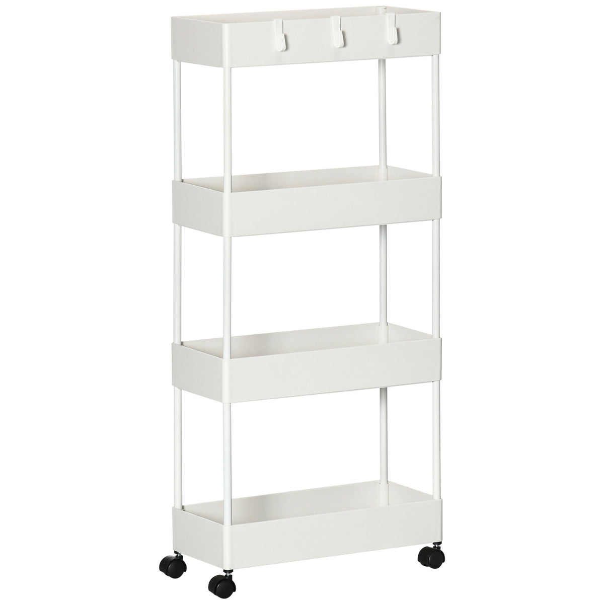 K¨¹chenwagen mit 4 Regalen, 4 flexiblen Haken, 4 Rollen, 40 cm x 19 cm x 90 cm, Nischenwagen, Wei?