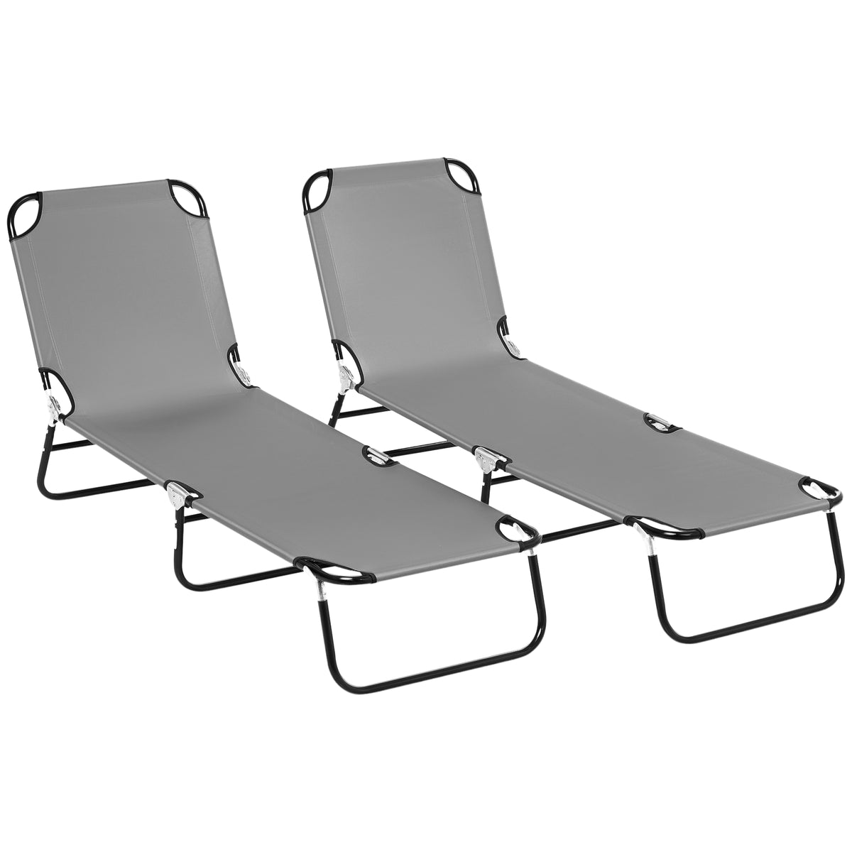 Folding Sun Loungers Set of 2, Outdoor Day Bed with 5-Position Adjustable Backrest, Portable Recliner Garden Chairs with Breathable Mesh for Beach, Patio, Dark Grey