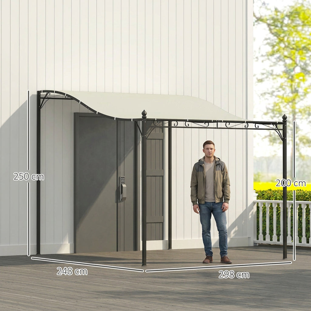 3 x 2,5 m Pergola, Wandmontierter Garten-Pavillon, wasserbeständig, Metallrahmen, Ablauflöcher, Schattendach, Cremeweiß