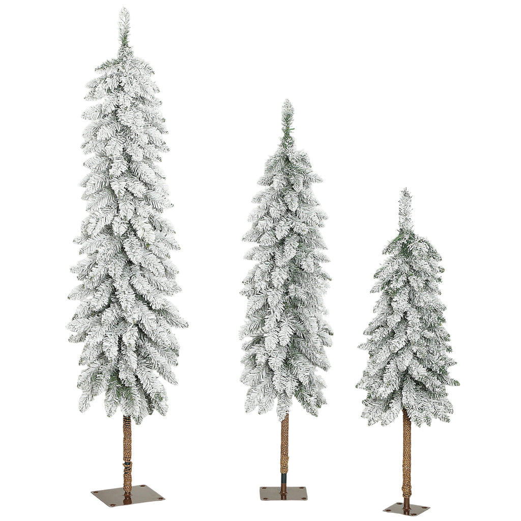 Set of 3 Pencil Flocked Christmas Tree, 3ft 4ft 5ft