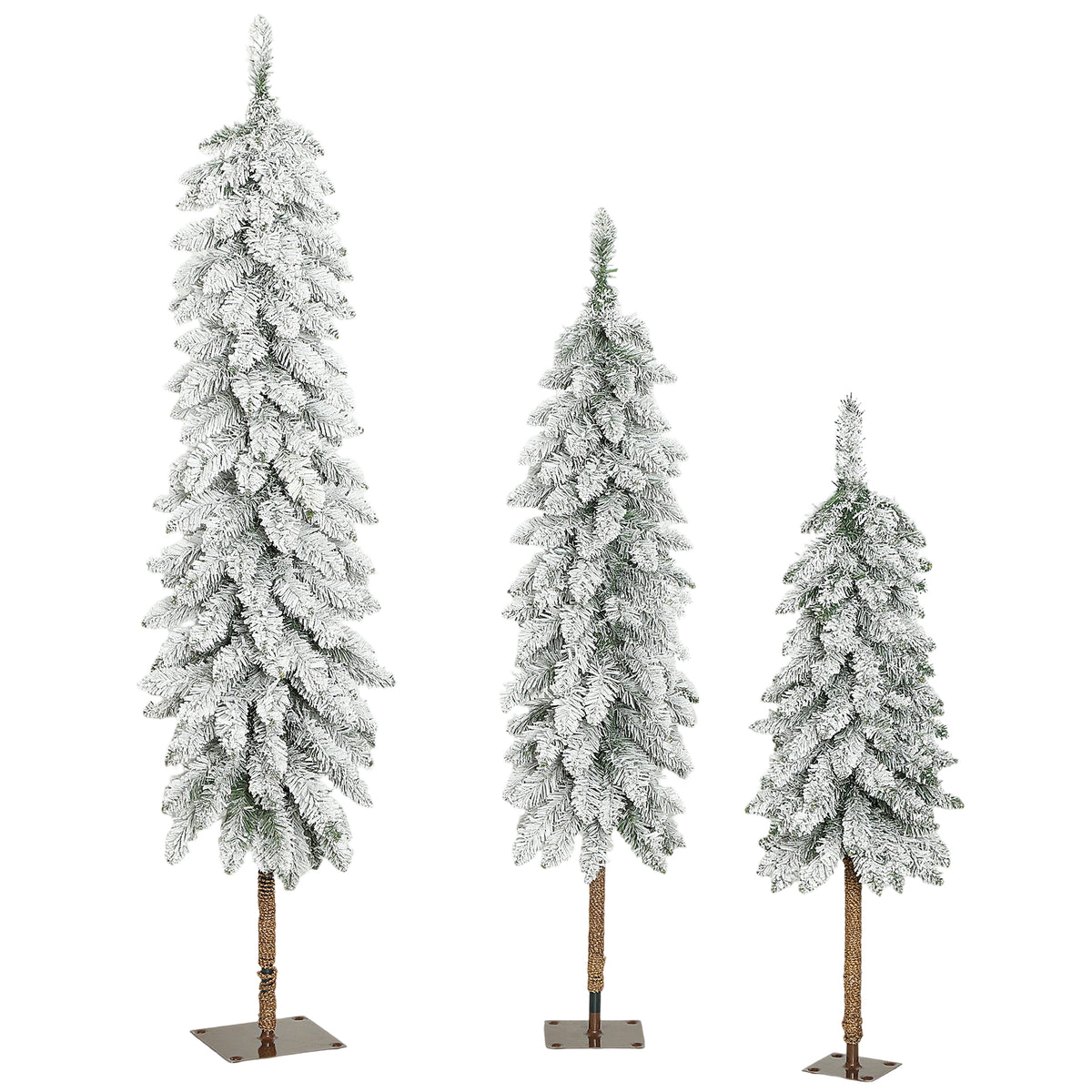 Set of 3 Pencil Flocked Christmas Tree, 3ft 4ft 5ft