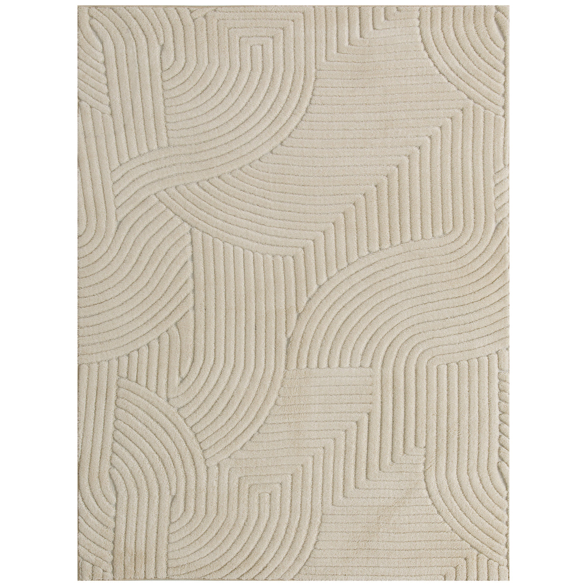 Modern Geometric Rug, Thick & Plush, Non-Slip, 230 x 160 cm – Cream, Living Room/Bedroom/Office