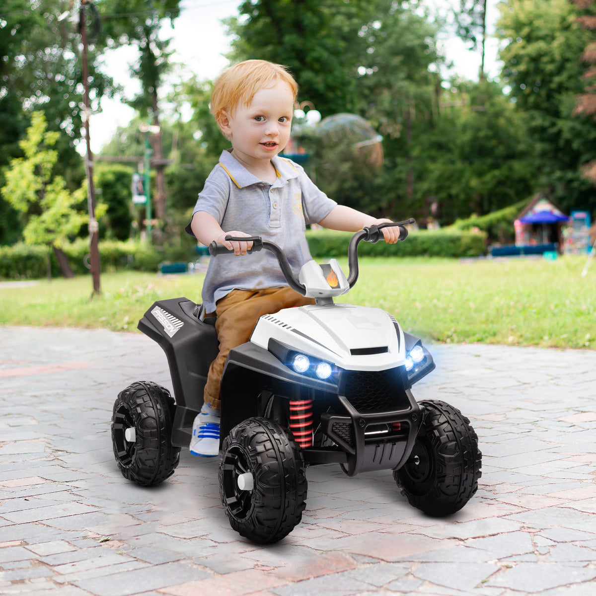 Elektro-Kinderquad, Licht & Musik, Federung, 5 km/h, 50 Min. Fahrzeit, f¨¹r 3-5 Jahre, Wei?