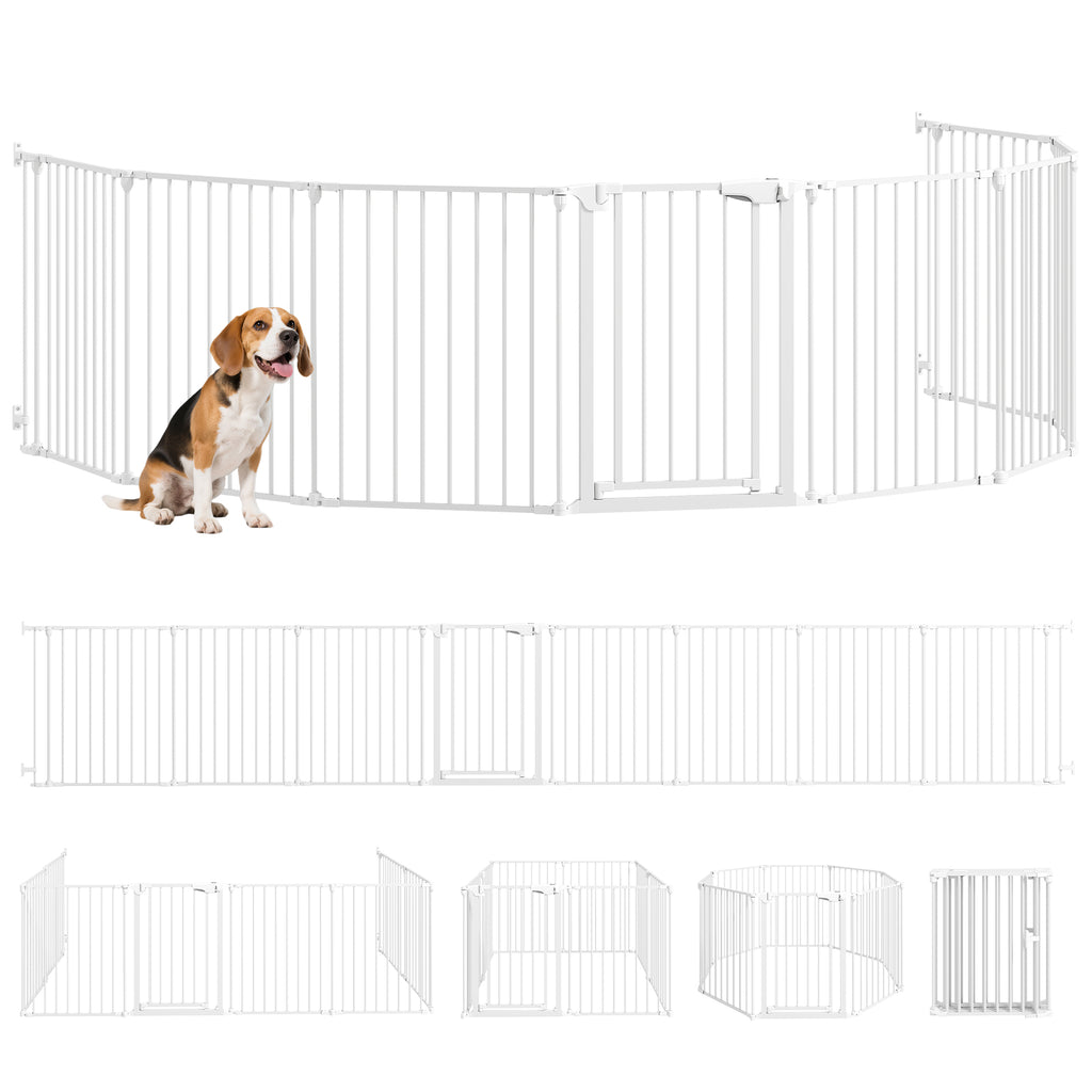 Haustierzaun, 8-Panel-Barriere mit Tür, faltbar, für kleine & mittelgroße Hunde, Kunststoff, Kohlenstoffstahl, Weiß