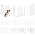 Haustierzaun, 8-Panel-Barriere mit Tür, faltbar, für kleine & mittelgroße Hunde, Kunststoff, Kohlenstoffstahl, Weiß