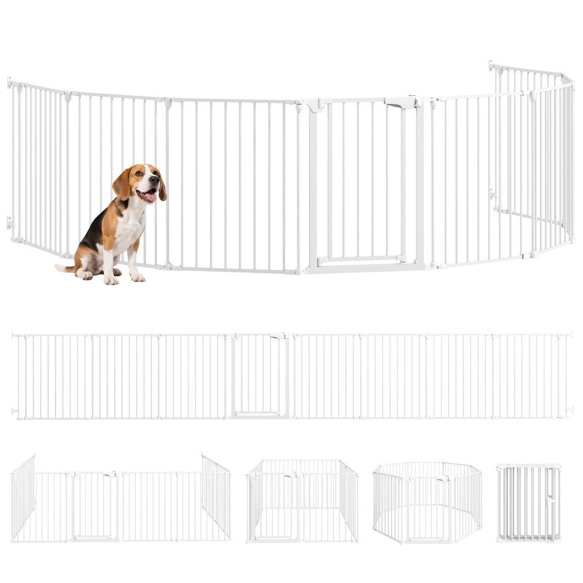 Haustierzaun, 8-Panel-Barriere mit Tür, faltbar, für kleine & mittelgroße Hunde, Kunststoff, Kohlenstoffstahl, Weiß