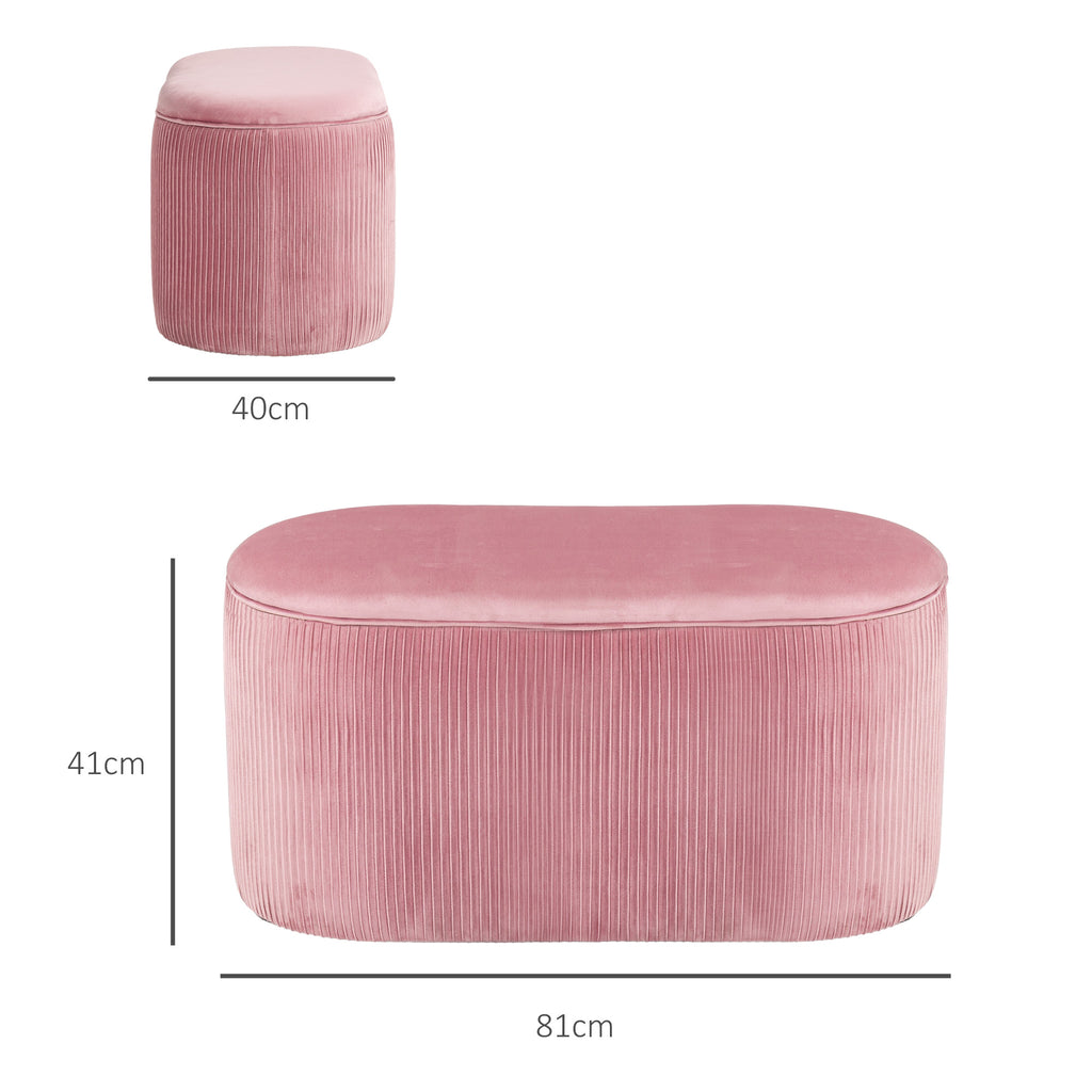 Sitzbank Bank mit Stauraum Polsterbank Ottomane, Retrodesign, Samtoptik, 81 cm x 40 cm x 41 cm, Altrosa