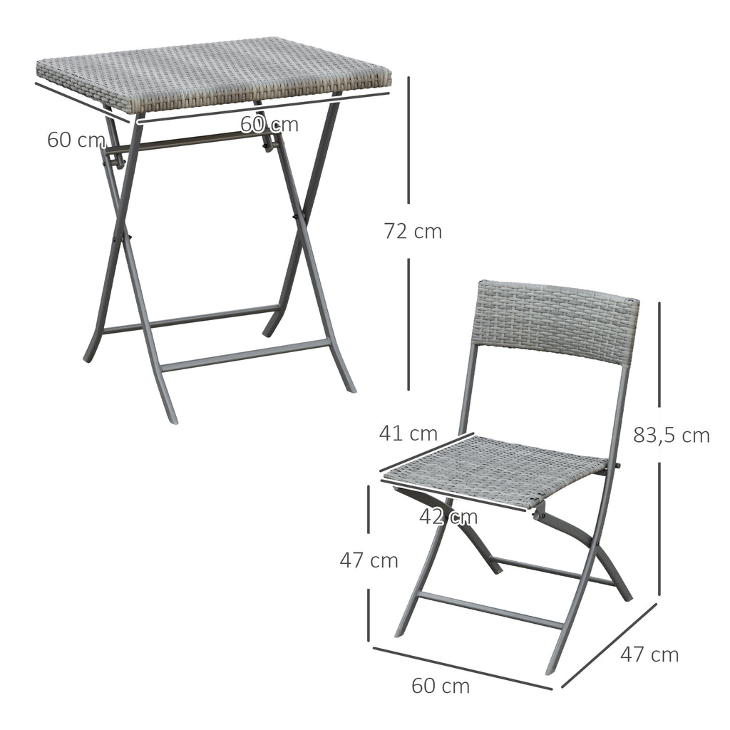 2-Seater Chair Bistro Set Garden Patio Table & Chair Black Rattan Furniture Grey