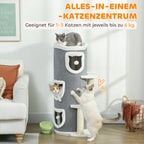 Kratztonne 101 cm hoch für Katze bis 6 kg mit Höhle Spielball Grau