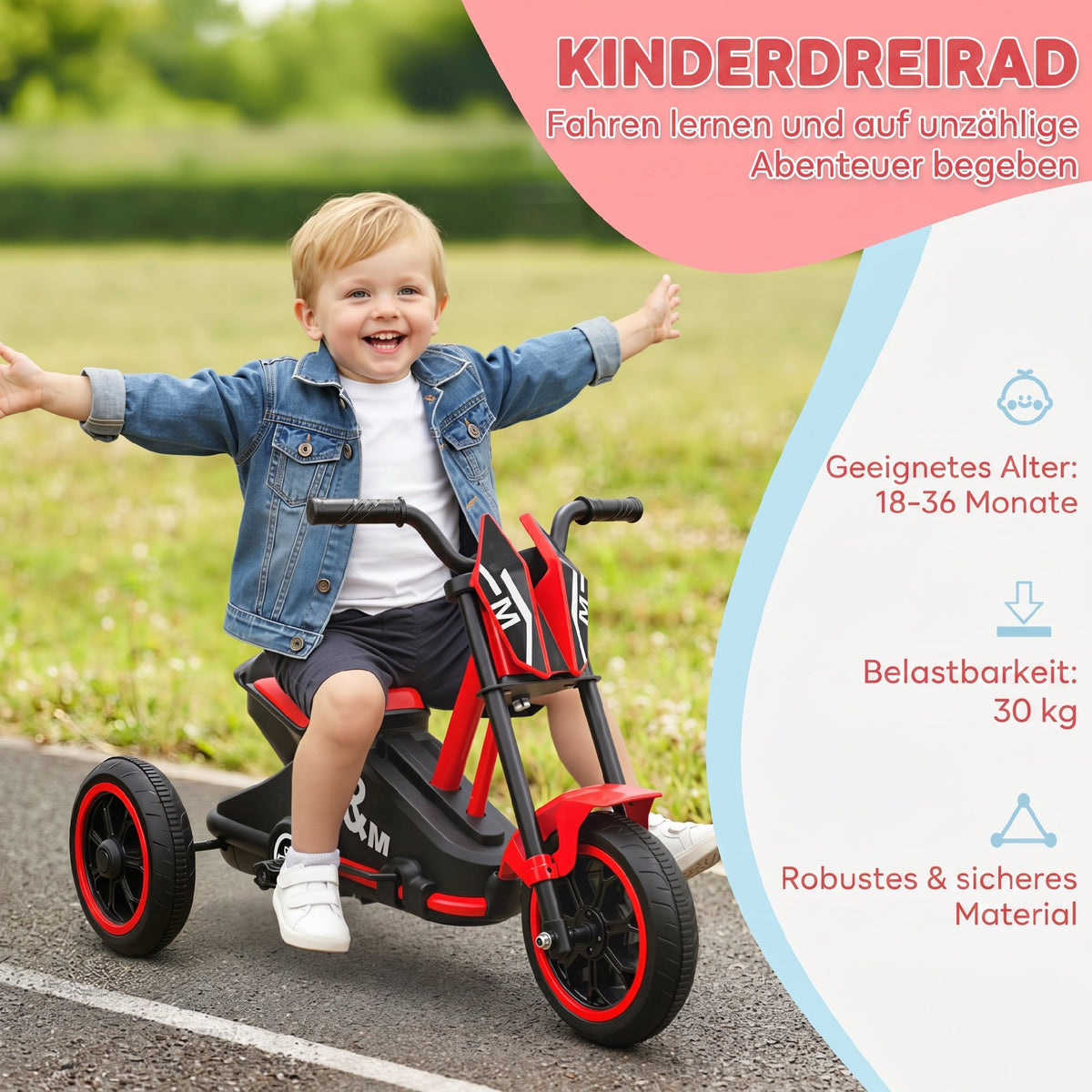 Kids Tricycle Baby Trike, Kids Trike with Pedal, 3 Wheel Toddler Balance Bike for Indoor Outdoor Use, Red