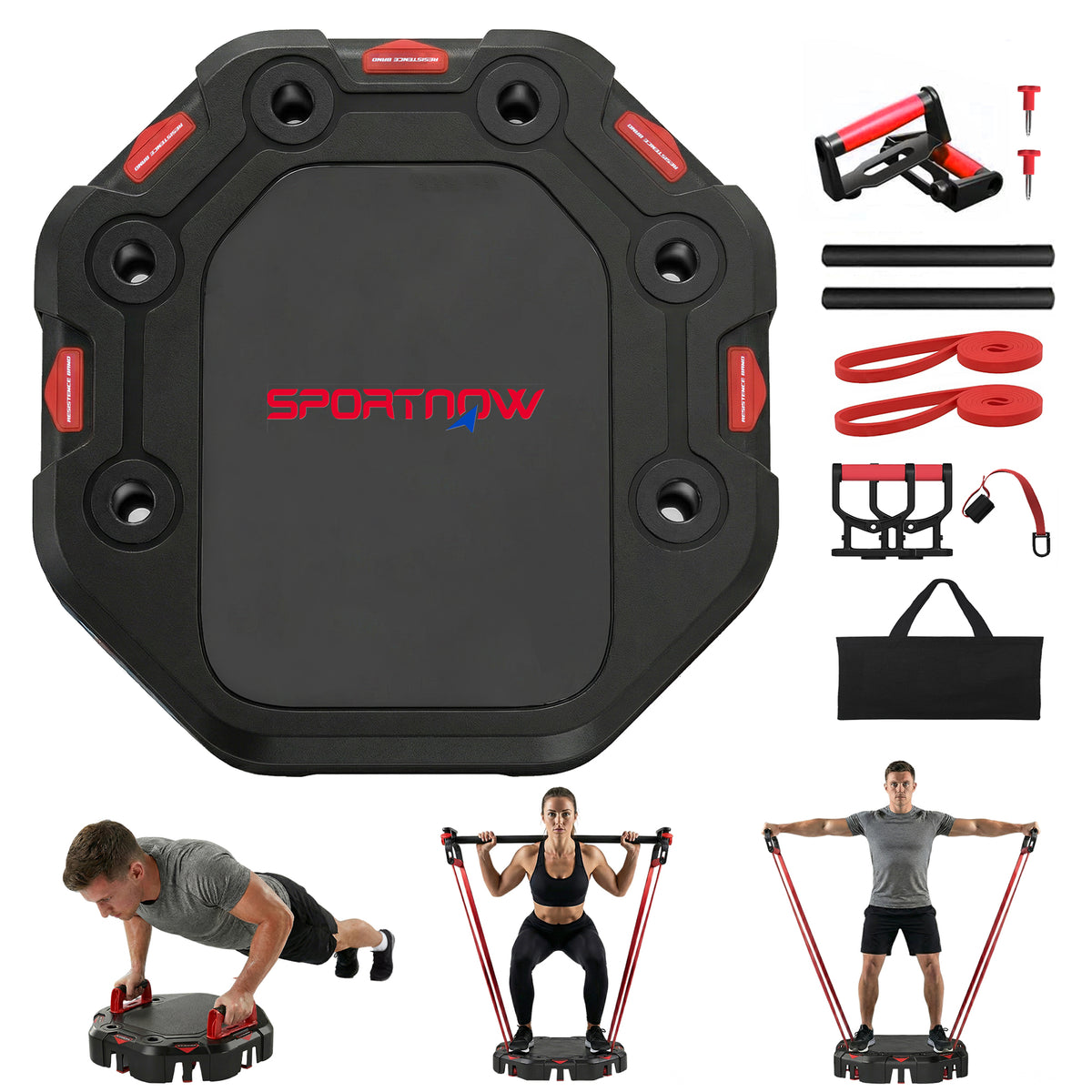 Liegestützbrett 7-in-1 Verstellbares Push Up Board mit Widerstandsbändern Rollen Türanker, Faltbar