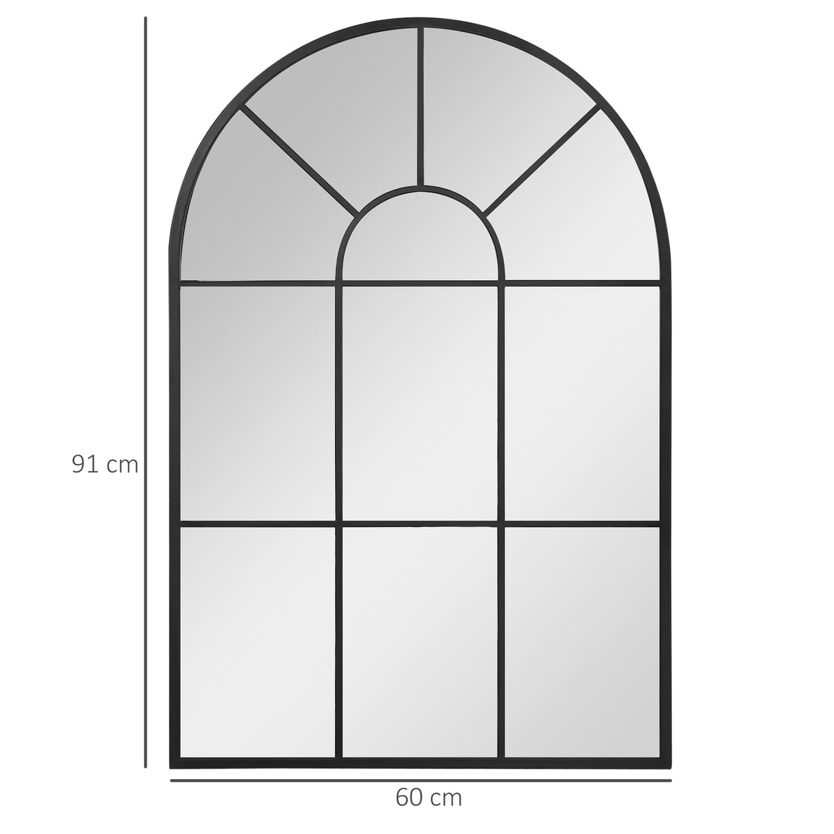 90 X 61cm Arched Grid Mirror - Black