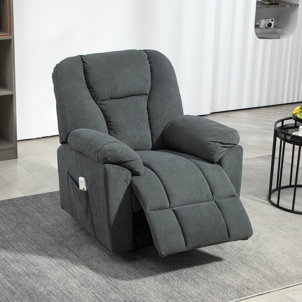 Elektrischer Relaxsessel mit Massage- und W?rme-Funktionen, Polstersessel mit USB-Anschluss, Seitentaschen, Grau