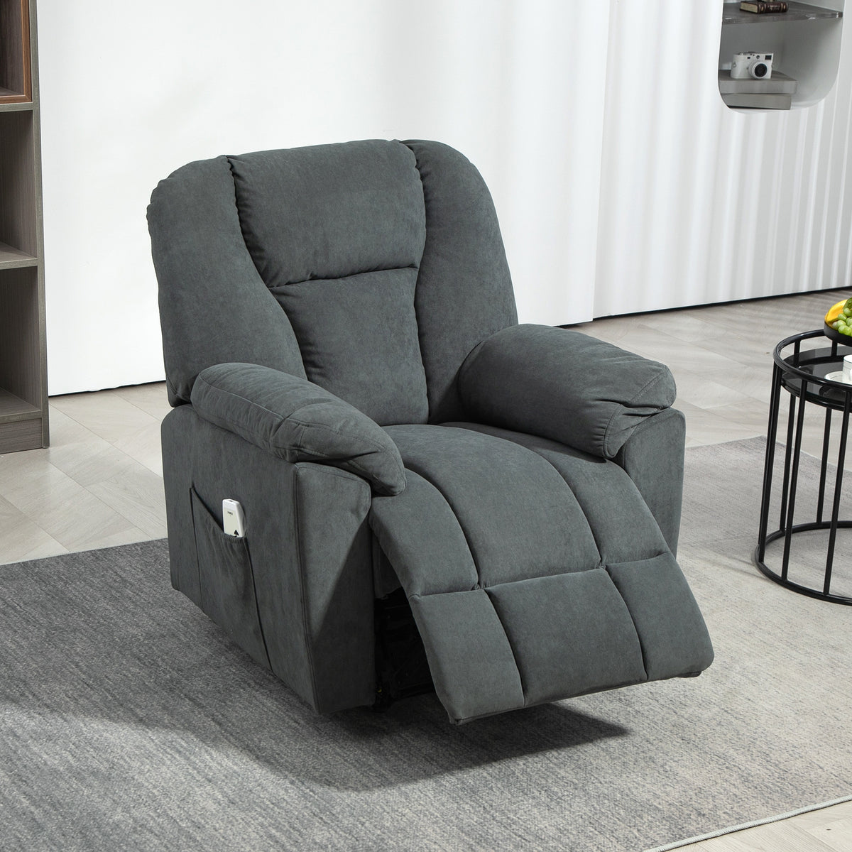 Elektrischer Relaxsessel mit Massage- und W?rme-Funktionen, Polstersessel mit USB-Anschluss, Seitentaschen, Grau