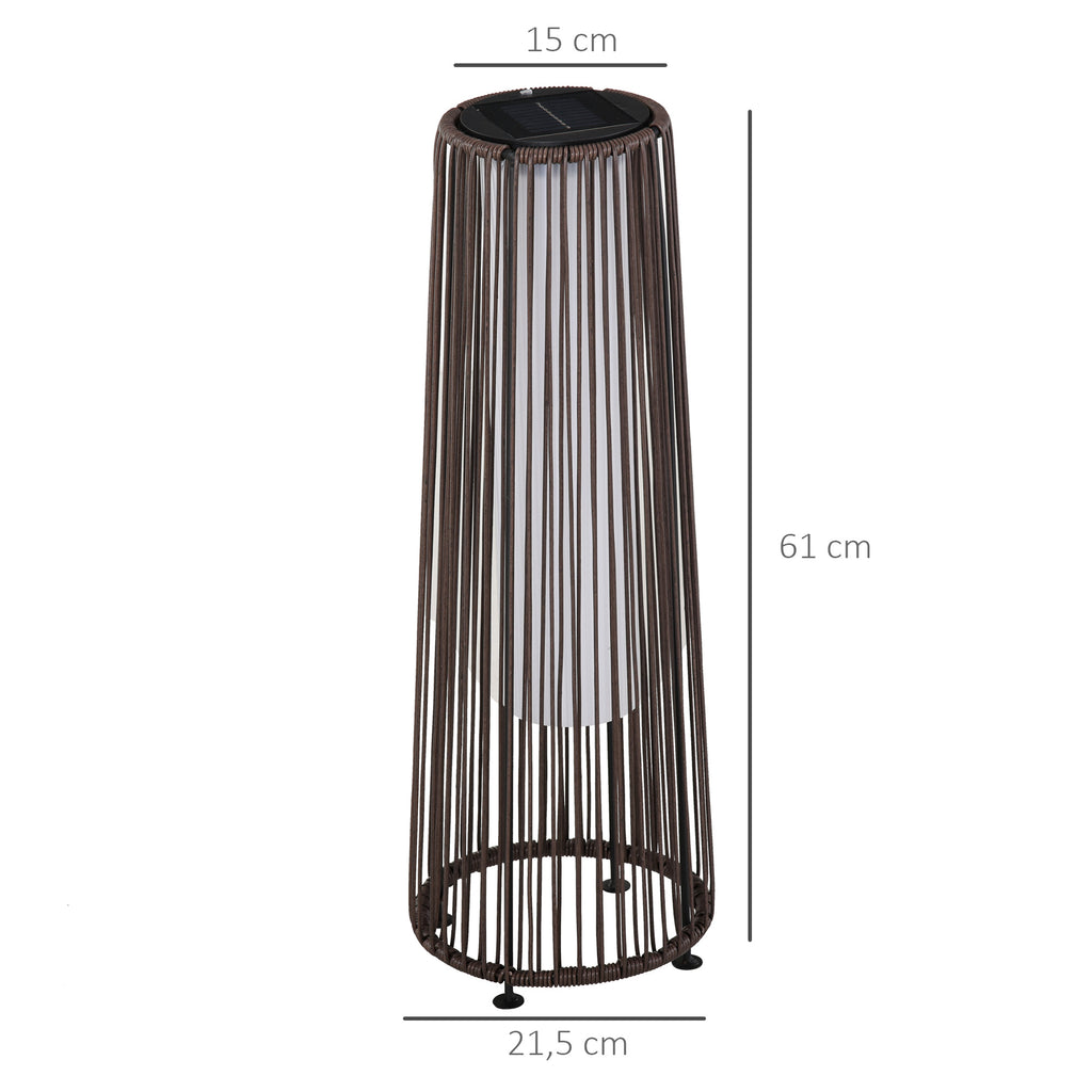 Garden Rattan Lamp, 61 cm Tall Solar Rattan Floor Lamp, Solar Garden Light with Auto On/Off LED Light, IP44 Waterproof for Outdoor, Porch, Pathway, Terrace, Brown
