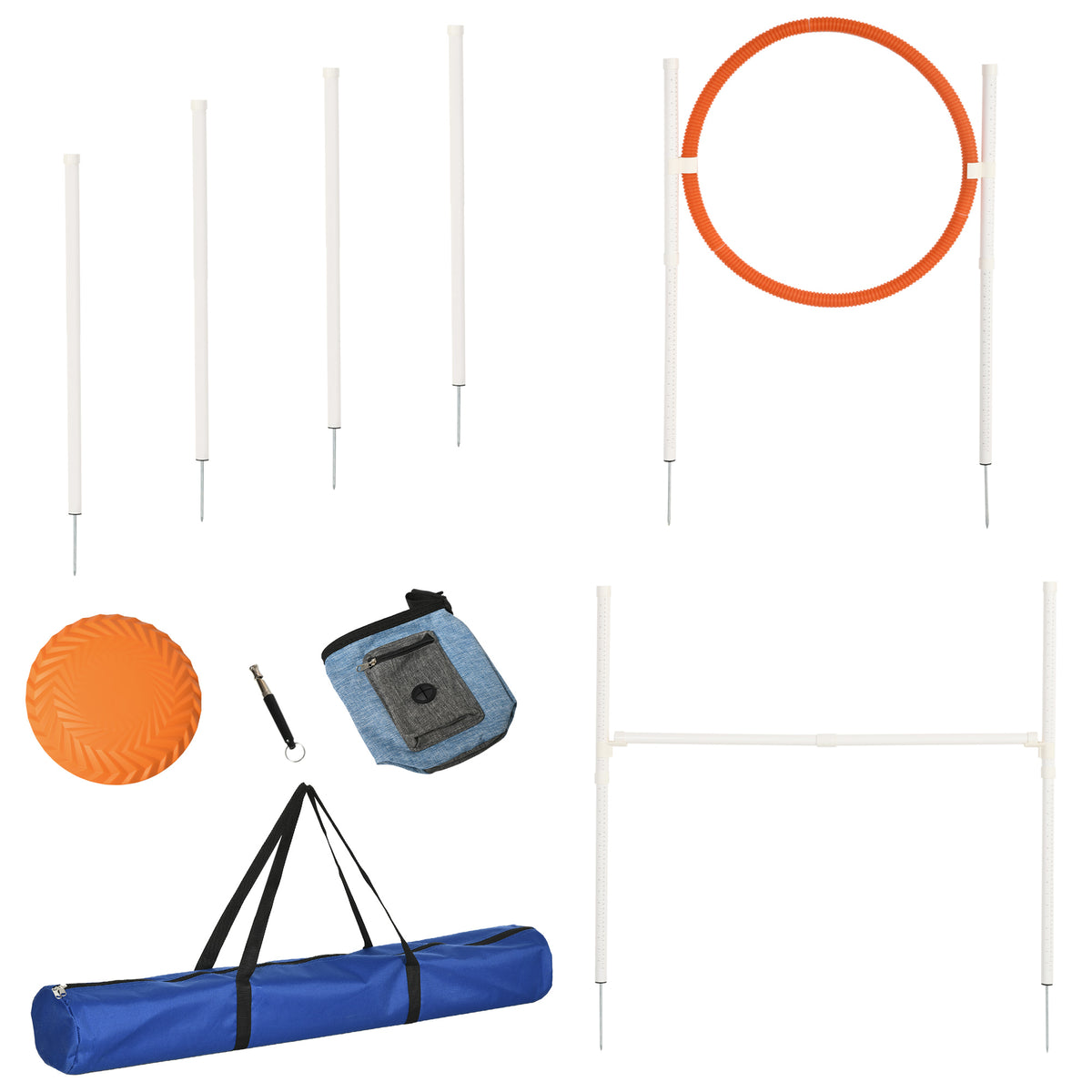 Agility-Set, 5-teilig, inkl. Springhürde, Sprungring, Frisbee, höhenverstellbar, mit Tragetasche