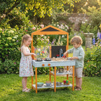 Mud Kitchen for Kids, Outdoor Wooden Play Kitchen with Sink, Stove, Cookware, Shelves, Pretend Play Toy for Ages 3-8