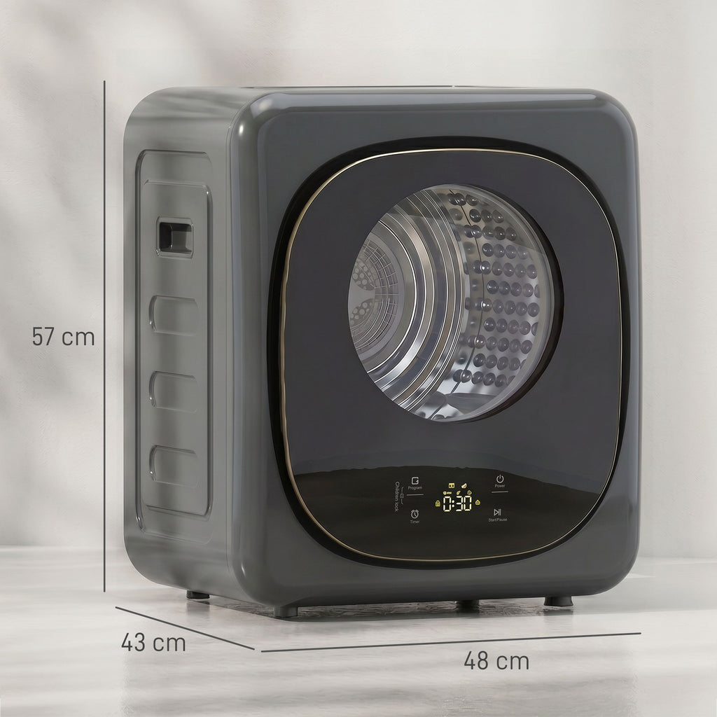 4 kg Wäschetrockner, kompaktes Design, 5 Modi, Timer, Grau+Schwarz