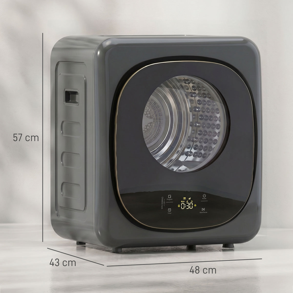 4 kg Wäschetrockner, kompaktes Design, 5 Modi, Timer, Grau+Schwarz