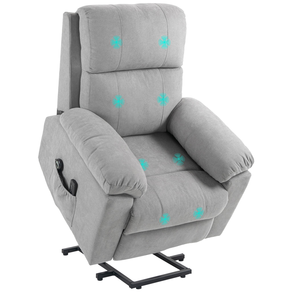 Massagesessel Aufstehhilfe Seniorensessel, 8 Massagepunkte, 2 Seitentaschen, Fernbedienung, 89cm x 99cm x 103cm, Grau