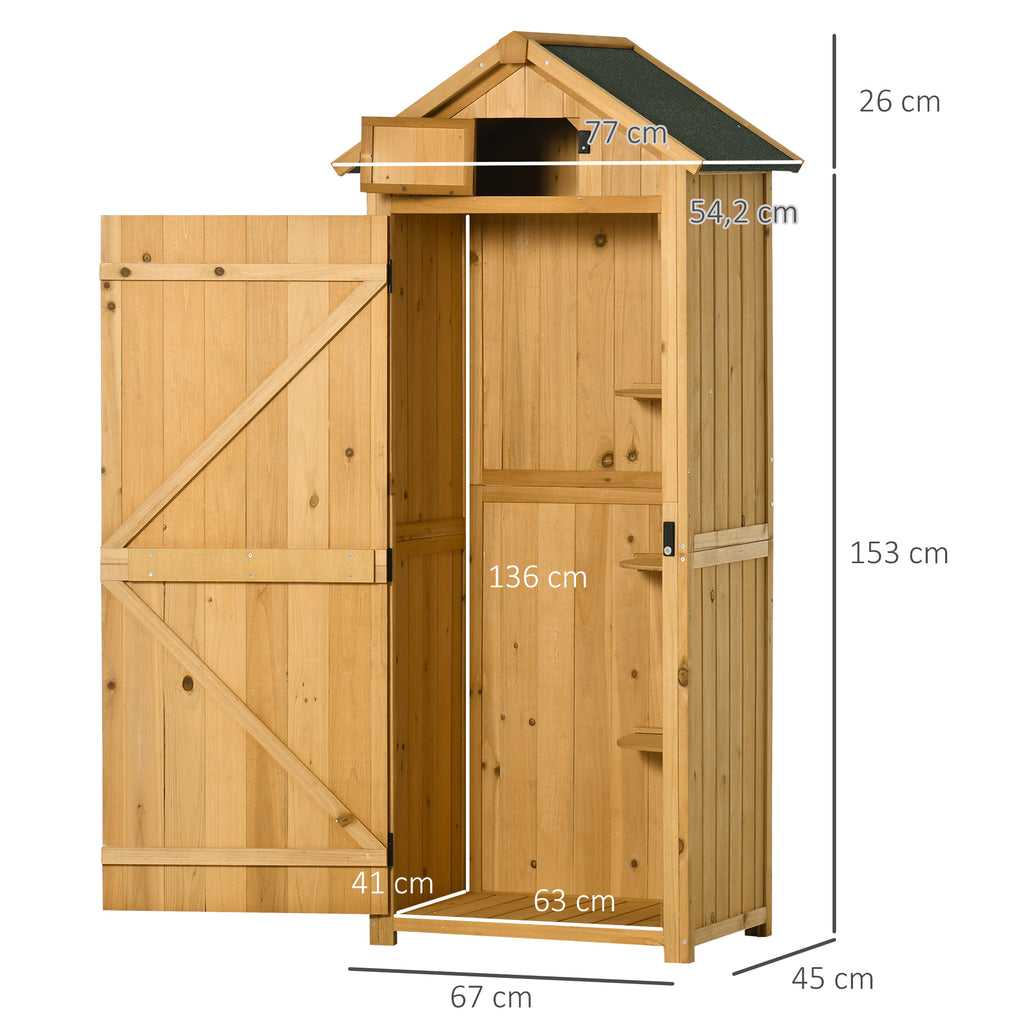  Garden Shed Vertical Utility 3 Shelves Shed Wood Outdoor Garden Tool Storage Unit Storage Cabinet, 77 x 54.2 x 179cm - Brown