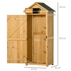  Garden Shed Vertical Utility 3 Shelves Shed Wood Outdoor Garden Tool Storage Unit Storage Cabinet, 77 x 54.2 x 179cm - Brown
