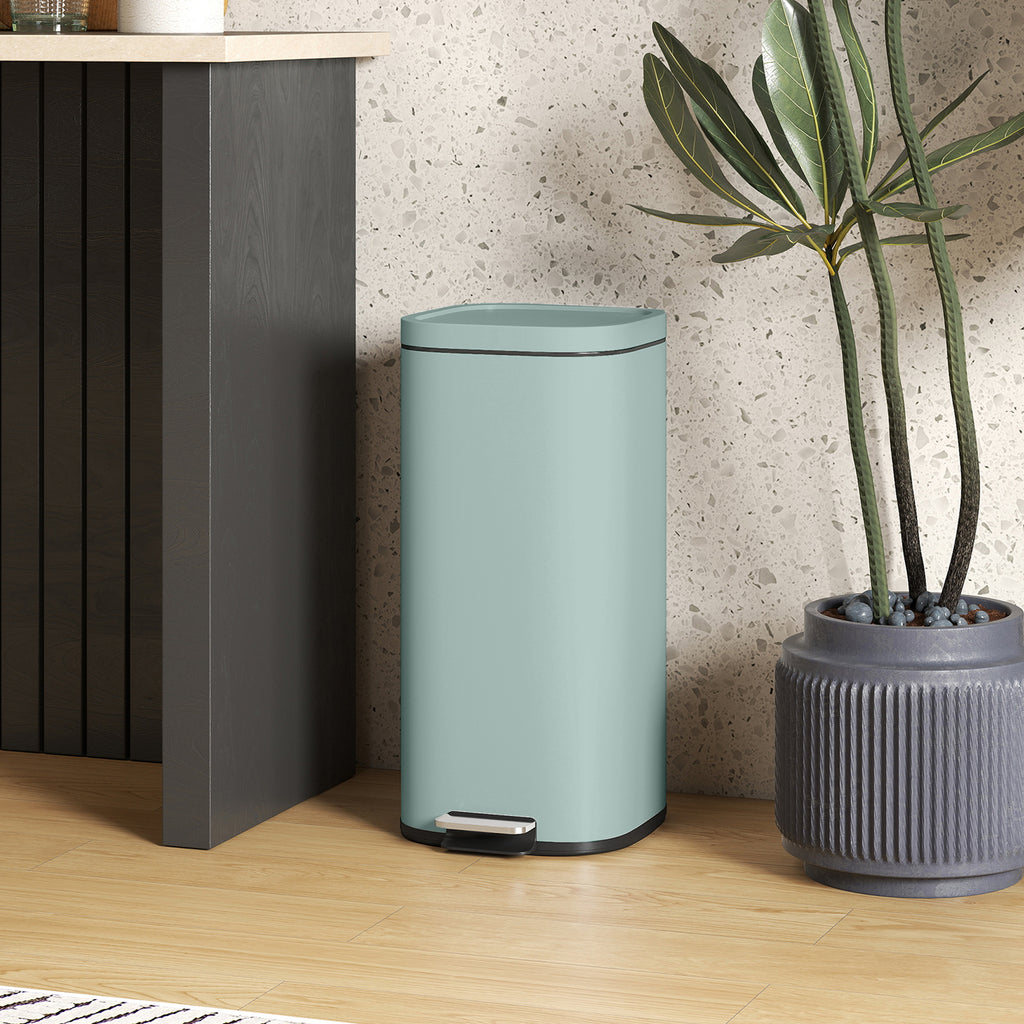 30L Kitchen Bin, Compact Pedal Bin with Soft-Close and Stay-Open Lid, Removable Bucket for Kitchen, Home, Office, Green