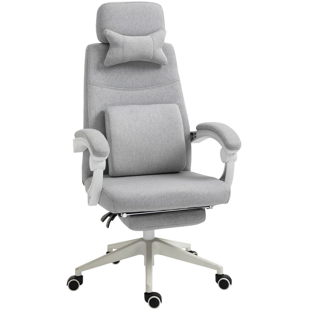 Bürostuhl, Ergonomischer Schreibtischstuhl mit Kopfkissen, Lendenkissen, höhenverstellbar Gamingstuhl mit Fußstütze, hoher Rückenlehne, Grau 62 x 68 x 117-127 cm