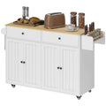 Rollbare K¨¹cheninsel, 2 Schubladen, 2 Schr?nke, verschiebbar, Gew¨¹rzregal, Handtuchhalter, Messerhalter, MDF, Wei?