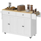 Rollbare K¨¹cheninsel, 2 Schubladen, 2 Schr?nke, verschiebbar, Gew¨¹rzregal, Handtuchhalter, Messerhalter, MDF, Wei?