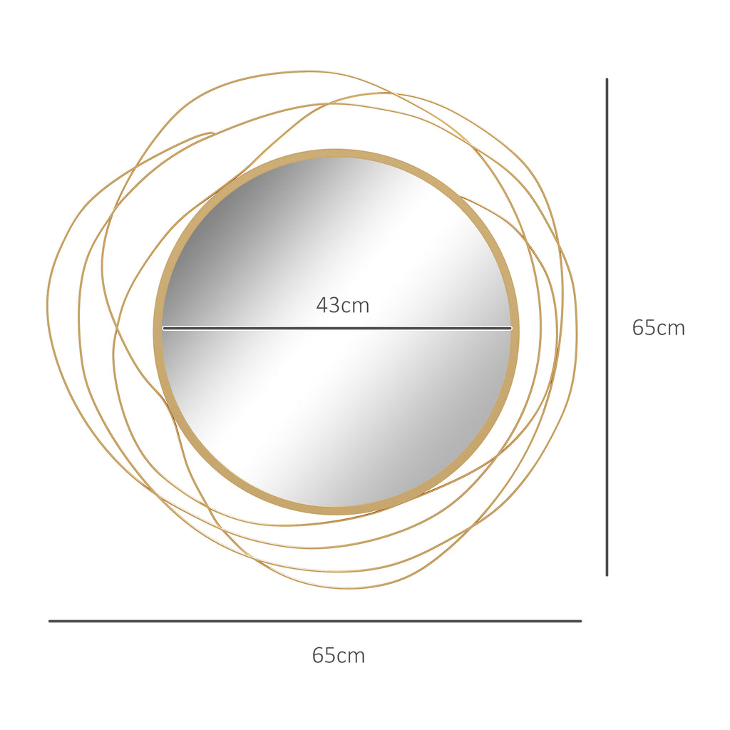 Metal Wall Art 65cm Modern Decorative Mirror Decor for Living Room Bedroom Dining Room, Gold Tone