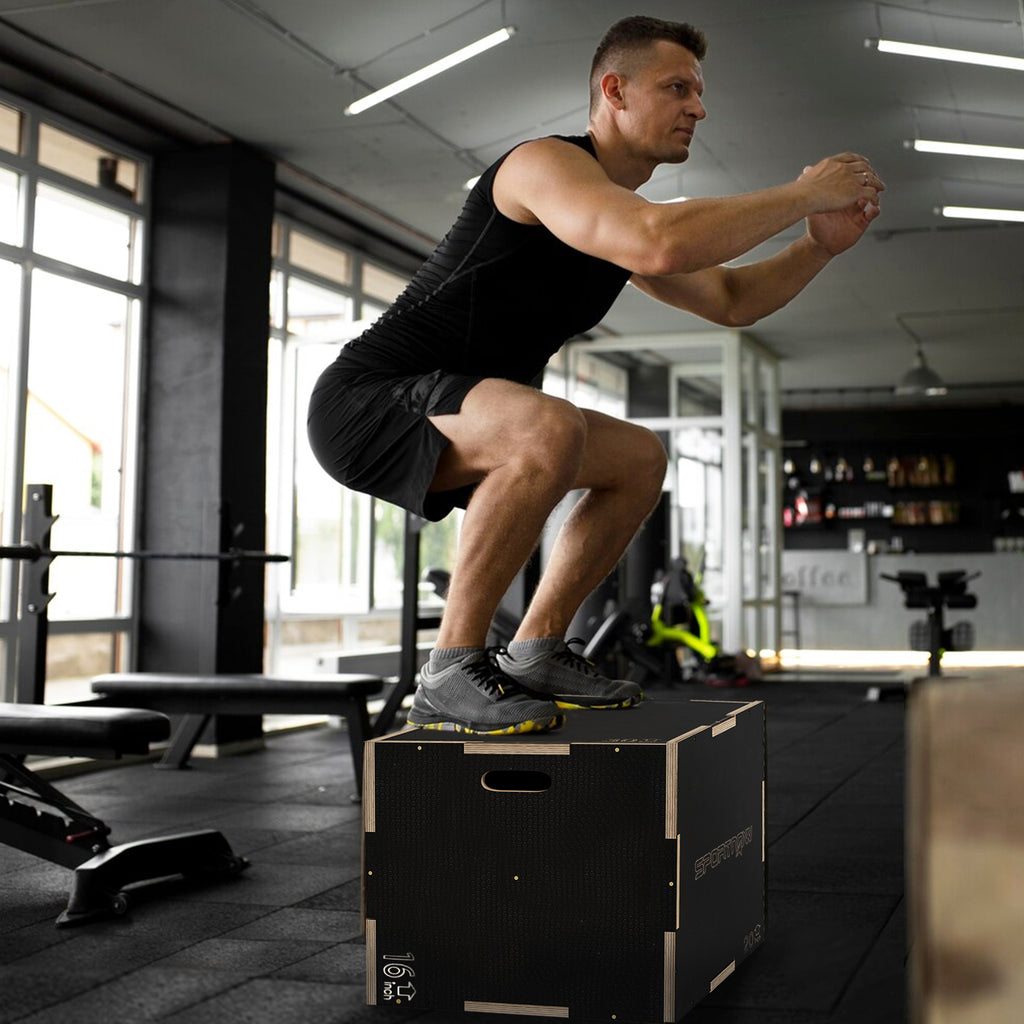 Multi-Faceted Jump Box, Wooden Step Up Box, for Home, Gym, Exercise, 41/51/61cm - Black