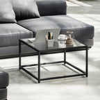 Beistelltisch Quadratisch Nachttisch mit Hartglas-Tischplatte, Couchtisch mit Beinen aus Stahl 68 x 68 x 39 cm Schwarz