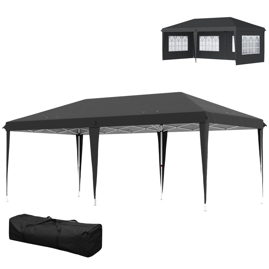 3 x 6m Pop-Up Gazebo, with Removable Walls - Black