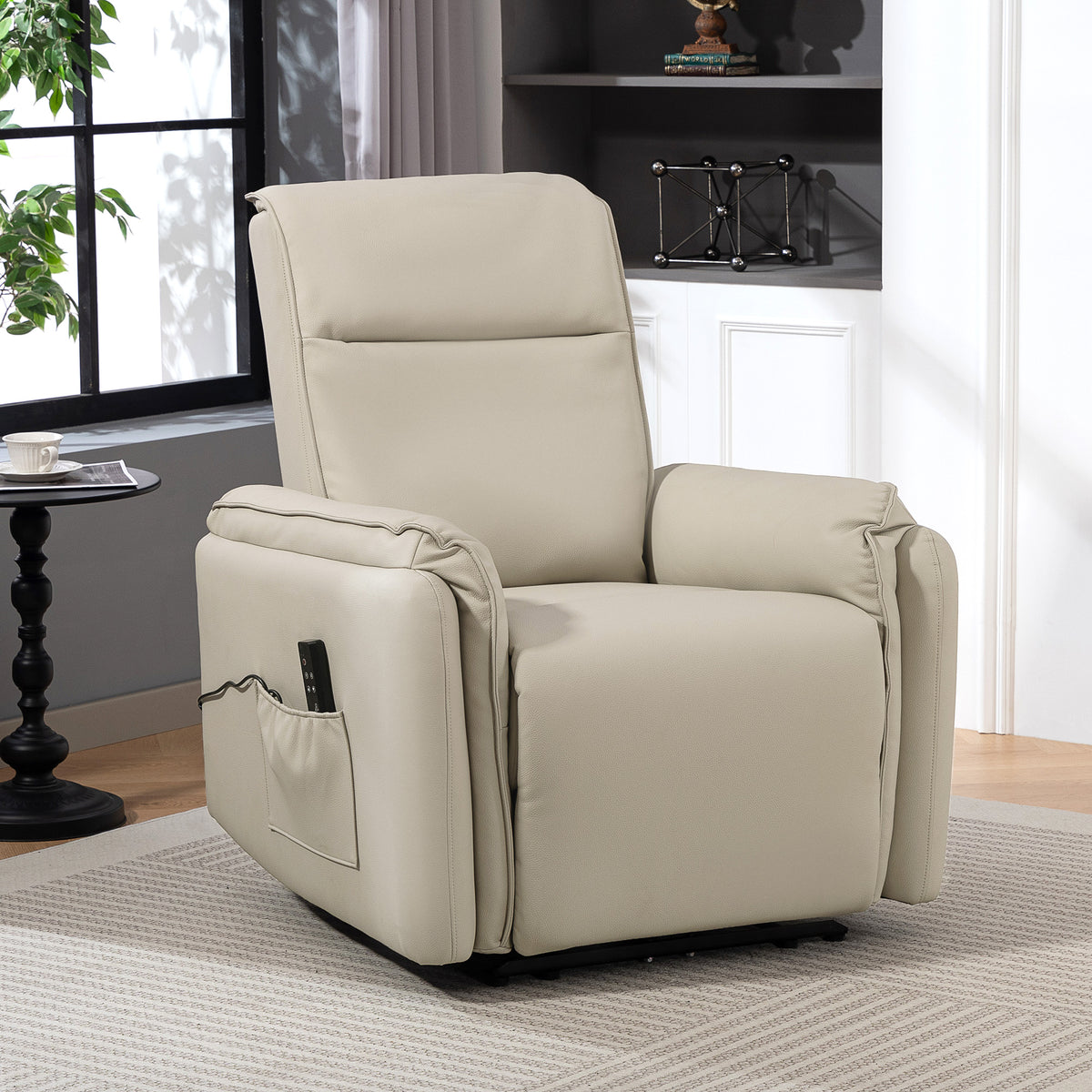 Elektrischer Massagesessel, Kunstlederbezug, Fu?st¨¹tze, Seitentasche, Beige