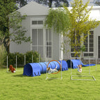 Hunde-Agiliy-Set Hundeparcours, 1 Reifen, 2 Tunnel 2 Hürden, 321 cm x 63c m x 93 cm, Blau + Rot+ Weiß