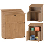 Garten-Aufbewahrungsschrank mit ausklappbarem Tisch, Werkzeugschrank mit Dach, 110 x 54 x 136 cm, Tannenholz, Braun