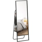 Ganzk?rperspiegel, industrielles Design, hinteres Regal, 2 Haken, Metallrahmen, f¨¹r Schlafzimmer, 157 x 50 cm, Schwarz